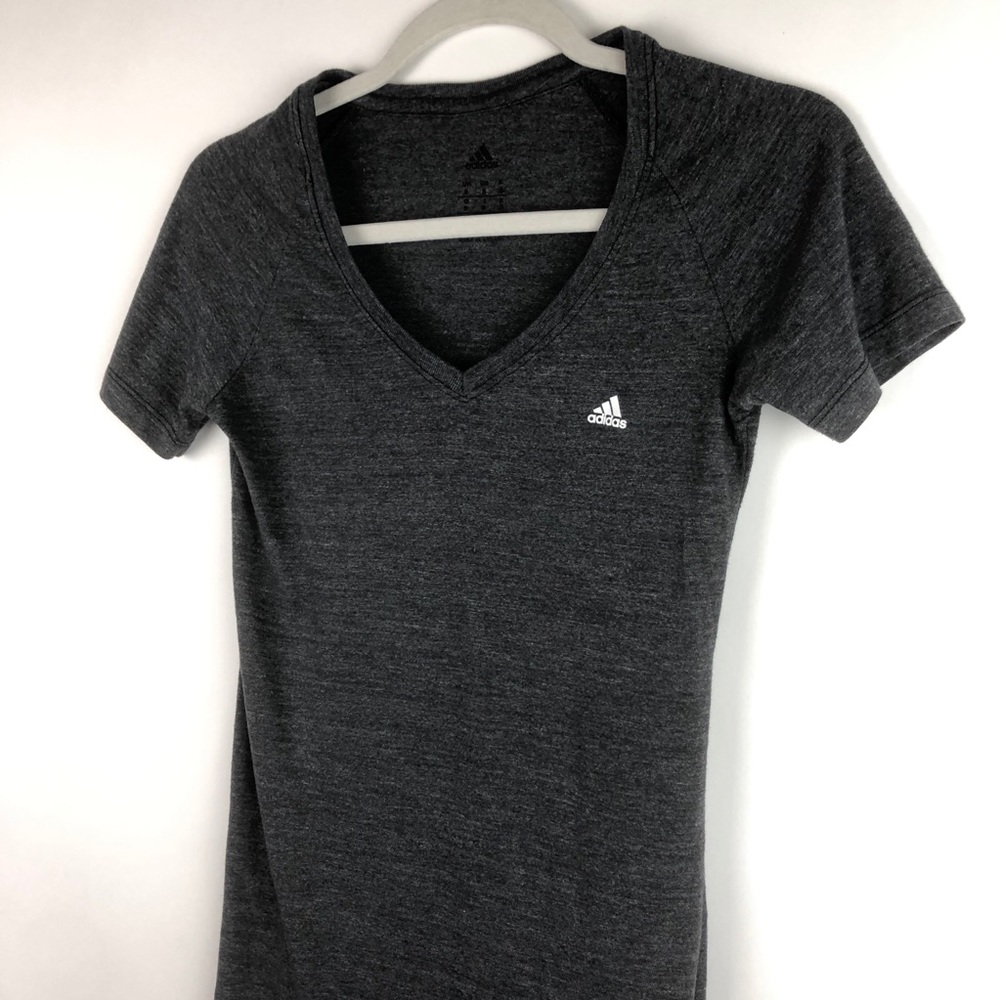 Adidas V-Neck Dark Gray Tee Shirt Cotton Blend - Picture 3 of 11